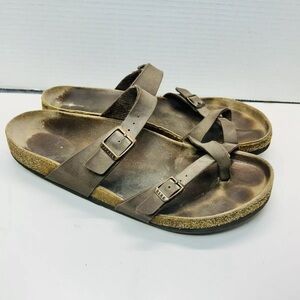 Birkenstock Brown Leather Dual-Buckle Cork Footbed Sandals